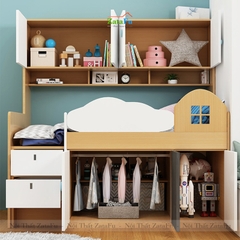 Giường ngủ cho bé kèm tủ quần áo và kệ GG-04