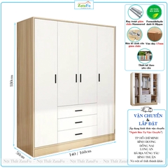 Tủ Treo Quần Áo 4 Buồng 3 Ngăn Kéo Giảm Chấn Ván MDF Dày 17mm TQA-67