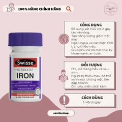 [SWISSE] Viên uống bổ sung Sắt Hữu Cơ Ultiboost Iron 30 viên