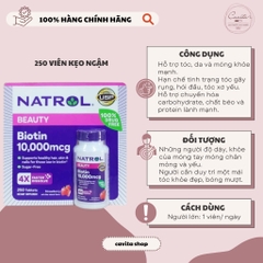 [NATROL] Kẹo ngậm hỗ trợ mọc tóc, giảm rụng tóc Biotin Beauty 10,000mcg 250 viên