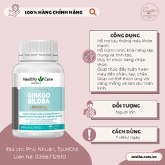 [HEALTHY CARE] Viên hoạt huyết dưỡng não Ginkgo Biloba 6000mg 60 viên