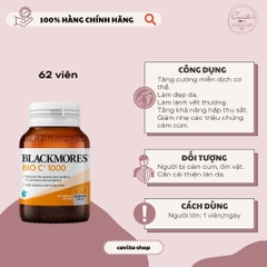 [BLACKMORES] Viên uống bổ sung vitamin C - Bio C 1000mg 62 viên
