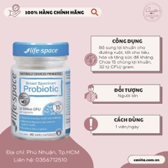 [LIFE SPACE] Men vi sinh hỗ trợ tiêu hóa & miễn dịch cho người lớn 40 viên - Broad Spectrum Probiotic