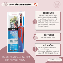 [ORAL B] Bàn chải điện cho bé trai Vitality Power Toothbrush Kids Star Wars Or Spiderman