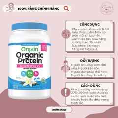 [ORGAIN] Bột bổ sung Protein vị Vani 1.22kg - Plant Based Protein Powder