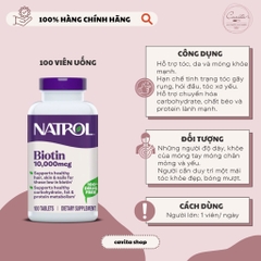 [NATROL] Viên uống hỗ trợ mọc tóc, giảm rụng tóc Biotin Beauty 10.000mcg 100 viên