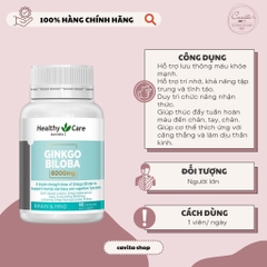 [HEALTHY CARE] Viên hoạt huyết dưỡng não Ginkgo Biloba 6000mg 60 viên