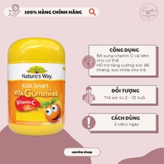 [NATURE'S WAY] Kẹo bổ sung Kẽm và Vitamin C Kids Smart Vita Gummies Vitamin C + Zinc 60 viên