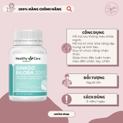 [HEALTHY CARE] Viên hoạt huyết dưỡng não Ginkgo Biloba 2000mg 100 viên