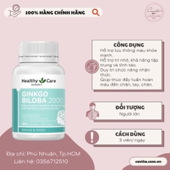 [HEALTHY CARE] Viên hoạt huyết dưỡng não Ginkgo Biloba 2000mg 100 viên