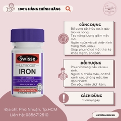 [SWISSE] Viên uống bổ sung Sắt Hữu Cơ Ultiboost Iron 30 viên