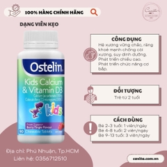 [OSTELIN] Kẹo khủng long bổ sung Canxi & vitamin D3 cho bé 90 viên - Kids Calcium & Vitamin D Chewable
