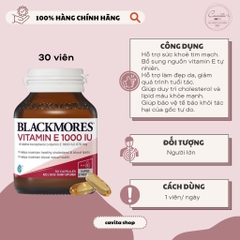 [BLACKMORES] Viên bổ sung Vitamin E tự nhiên 1000IU 30 viên