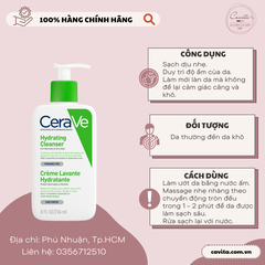 [CERAVE] Sữa rửa mặt CeraVe cho Da Thường đến Da Khô Hydrating Cleanser