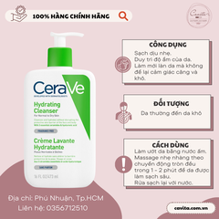 [CERAVE] Sữa rửa mặt CeraVe cho Da Thường đến Da Khô Hydrating Cleanser