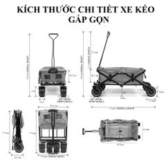 Xe Kéo Cắm Trại Dã Ngoại Gấp Gọn, Xe Đẩy Chở Đa Năng Đẩy Đồ Thông Minh Tiện Dụng