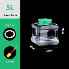 Bình Nước Trong Suốt 5L/7L/10L/15L/20L/24L Can Đựng Nước Cắm Trại Dã Ngoại Kèm Vòi Dự Phòng + Nắp Đậy + Ống Nối Dài + Cọ Bình