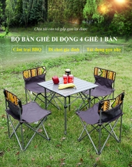 Bộ bàn ghế gấp gọn cắm trại dã ngoại kiểu sáng thanh lịch gọn gàng 4 ghế 1 bàn