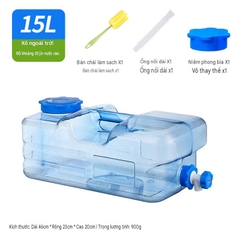 Bình Nước Trong Suốt 5L/7L/10L/15L/20L/24L Can Đựng Nước Cắm Trại Dã Ngoại Kèm Vòi Dự Phòng + Nắp Đậy + Ống Nối Dài + Cọ Bình
