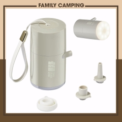 Máy bơm hơi tích điện mini cầm tay di động kiêm đèn chiếu sáng cho nệm hơi, Bể bơi, phao nổi, giường hơi đa năng