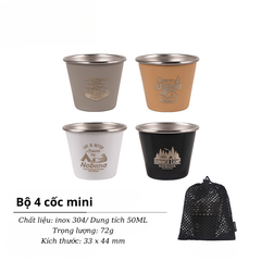 Bộ cốc inox xếp gọn có túi đựng phong cách dân tộc dùng đi cắm trại, dã ngoại, trong nhà, văn phòng chính hãng