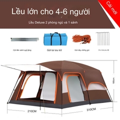 Lều cắm trại nhiều phòng ngủ cho 4-12 người lều dã ngoại du lịch 2 lớp không gian rộng thông thoáng chống nước gió muỗi