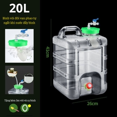Bình Nước Trong Suốt 5L/7L/10L/15L/20L/24L Can Đựng Nước Cắm Trại Dã Ngoại Kèm Vòi Dự Phòng + Nắp Đậy + Ống Nối Dài + Cọ Bình