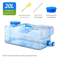 Bình Nước Trong Suốt 5L/7L/10L/15L/20L/24L Can Đựng Nước Cắm Trại Dã Ngoại Kèm Vòi Dự Phòng + Nắp Đậy + Ống Nối Dài + Cọ Bình
