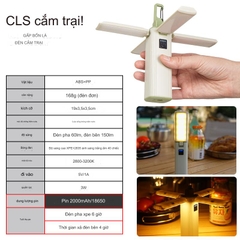 Đèn LED Treo Lều Da Năng Gấp Gọn 4 Cánh, Đèn Pin Kiêm Sạc Dự Phòng Chống Thấm Nước Cắm Trại Dã Ngoại