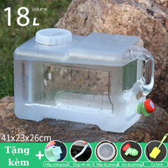 Bình Nước Trong Suốt 5L/7L/10L/15L/20L/24L Can Đựng Nước Cắm Trại Dã Ngoại Kèm Vòi Dự Phòng + Nắp Đậy + Ống Nối Dài + Cọ Bình