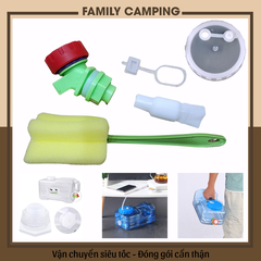 Bộ phụ kiện bình đựng nước gồm Vòi nước, ống nối dài, cọ bình, nắp có lỗ, nút bịt