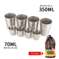 Bộ cốc inox xếp gọn có túi đựng phong cách dân tộc dùng đi cắm trại, dã ngoại, trong nhà, văn phòng chính hãng