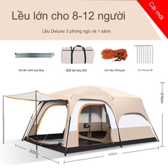 Lều cắm trại nhiều phòng ngủ cho 4-12 người lều dã ngoại du lịch 2 lớp không gian rộng thông thoáng chống nước gió muỗi