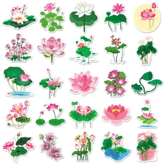 50 tấm dán Sticker Hoa Sen không thấm nước dán laptop, điện thoại, nón bảo hiểm, xe, điện thoại, vali...