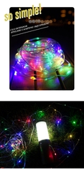 Đèn trang trí dây đèn di động dài 15 mét với đèn LED, dùng để trang trí lều cắm trại làm sáng không gian ngoài trời