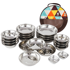 Bộ bát đĩa inox xếp gọn 22 chiếc có túi đựng cắm trại, dã ngoại, du lịch, nhà bếp chính hãng CLS