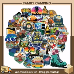 50 tấm dán Sticker Camping cắm trại ngoài trời phong cảnh không thấm nước dán laptop, nón bảo hiểm, xe, điện thoại, vali