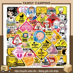 50 tấm dán Sticker Baby cảnh báo không thấm nước dán laptop, điện thoại, nón bảo hiểm, xe, điện thoại, vali...