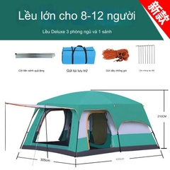 Lều cắm trại nhiều phòng ngủ cho 4-12 người lều dã ngoại du lịch 2 lớp không gian rộng thông thoáng chống nước gió muỗi