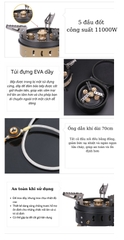 Bếp Gas Mini Gấp Gọn 5 Đầu Đốt Có Hộp Đựng Chuyên Dụng Cắm Trại, Dã Ngoại, Du Lịch Kiểu Dáng Hiện Đại, Chất Lượng Cao