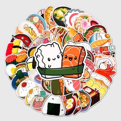 50 tấm dán Sticker đồ ăn Nhật Bản không thấm nước dán laptop, điện thoại, nón bảo hiểm, xe, điện thoại, vali...