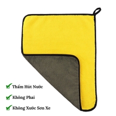 Khăn Lau Đa Năng Microfiber 2 Mặt Vàng - Xám Siêu Thấm Hàng Dày Không Đổ Lông Chuyên Dùng Cho Ô Tô, Xe Hơi