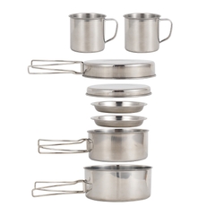 Bộ nồi inox 8 món ngoài trời cắm trại di động bộ bát nướng nồi nướng gấp 5-6 nấu ăn người chính hãng CLS