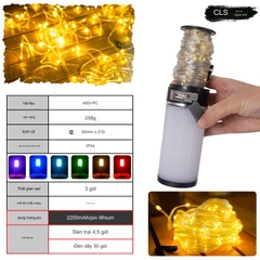 Đèn trang trí dây đèn di động dài 15 mét với đèn LED, dùng để trang trí lều cắm trại làm sáng không gian ngoài trời