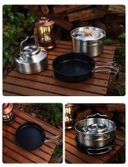 Bộ nồi ấm chảo gấp gọn 3 món tiện lợi chống dính đi dã ngoại cắm trại du lịch picnic kèm túi đựng