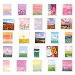 50 tấm dán Sticker phong cảnh tranh sơn dầu không thấm nước dán laptop, điện thoại, nón bảo hiểm, xe, điện thoại, vali