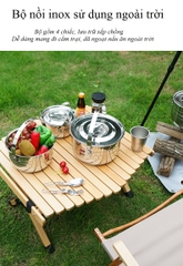 Bộ nồi inox 4 chiếc xếp gọn đa năng sử dụng cho mọi loại bếp tiện dụng cắm trại dã ngoại ngoài trời bếp gia đình