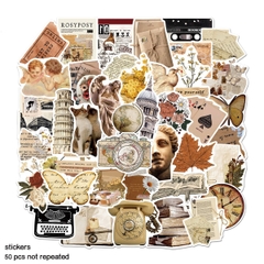 50 hình dán Sticker nghệ thuật cổ điển Vintage không thấm nước dán laptop, nón bảo hiểm, xe, điện thoại, vali...