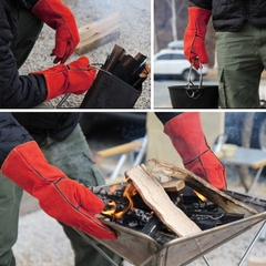 Găng tay chống bỏng BBQ đốt lửa và nướng thịt bằng da bò, chịu nhiệt độ cao, cách nhiệt, Găng Tay Cách Nhiệt Lò Nướng
