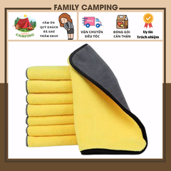 Khăn Lau Đa Năng Microfiber 2 Mặt Vàng - Xám Siêu Thấm Hàng Dày Không Đổ Lông Chuyên Dùng Cho Ô Tô, Xe Hơi